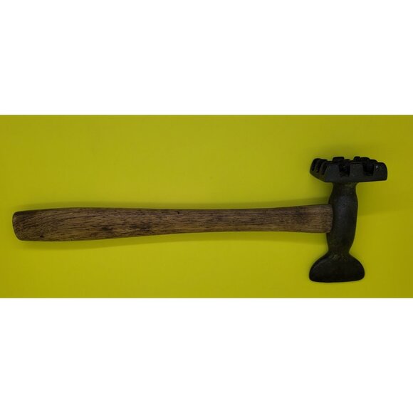 Vintage Meat Tenderizing Mallet Hammer Wooden Handle 10.5in Primitive Farmhouse - Picture 1 of 10